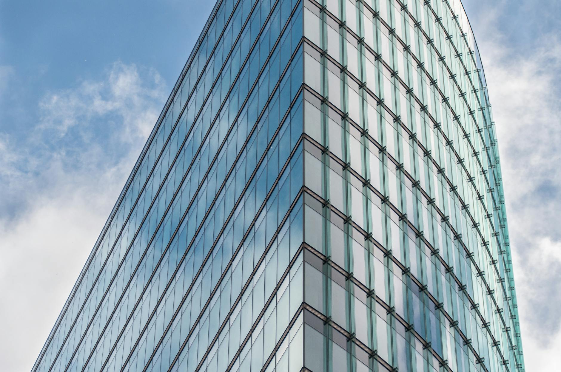 Modern financial district office building with glass facade